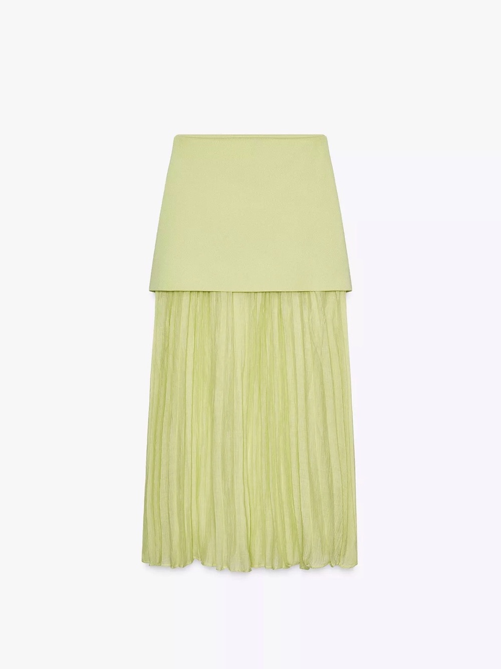 ZARA Apple Green High Waist Combined Pleated Knit Maxi Skirt NWT Size M